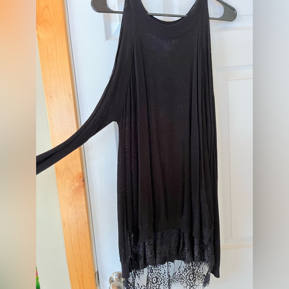 Black Lace & Netting Cold Shoulder Top